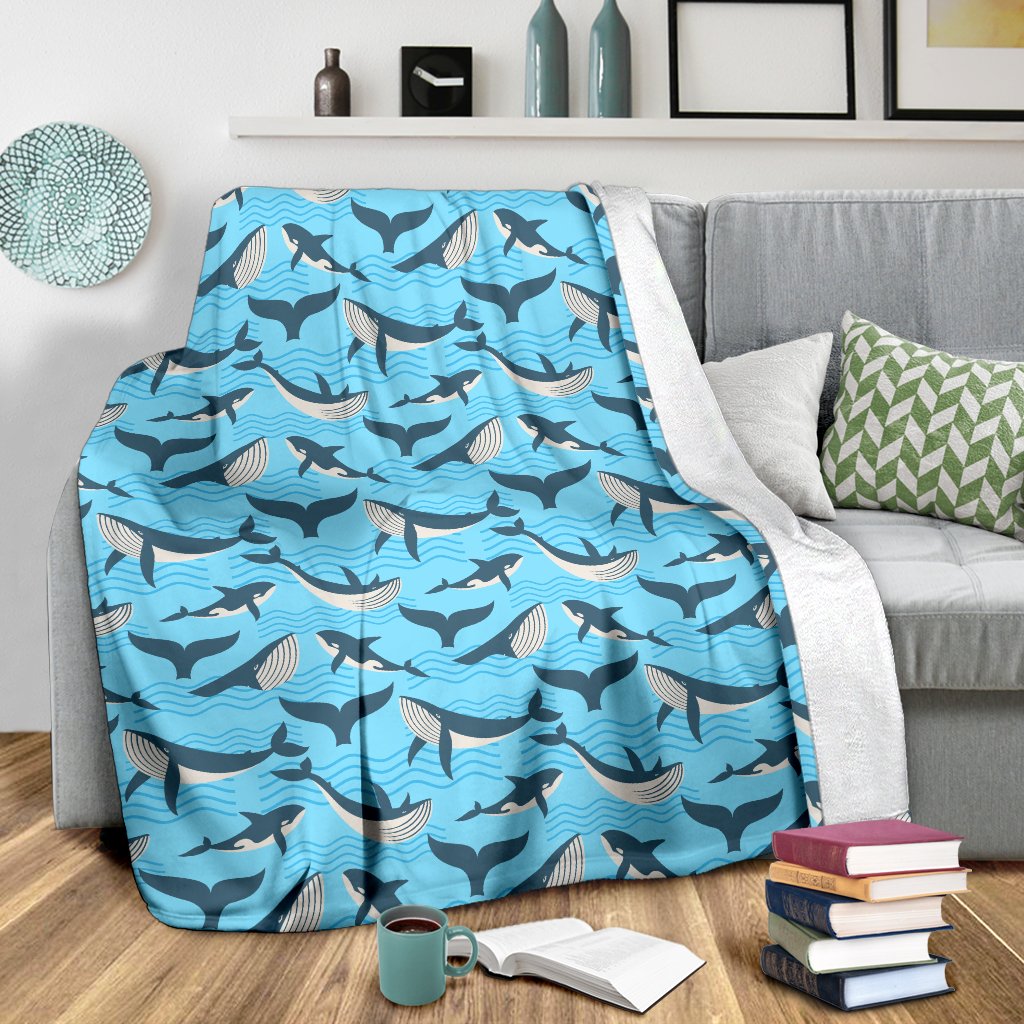 Whale Pattern Design Themed Print Fleece Blanket