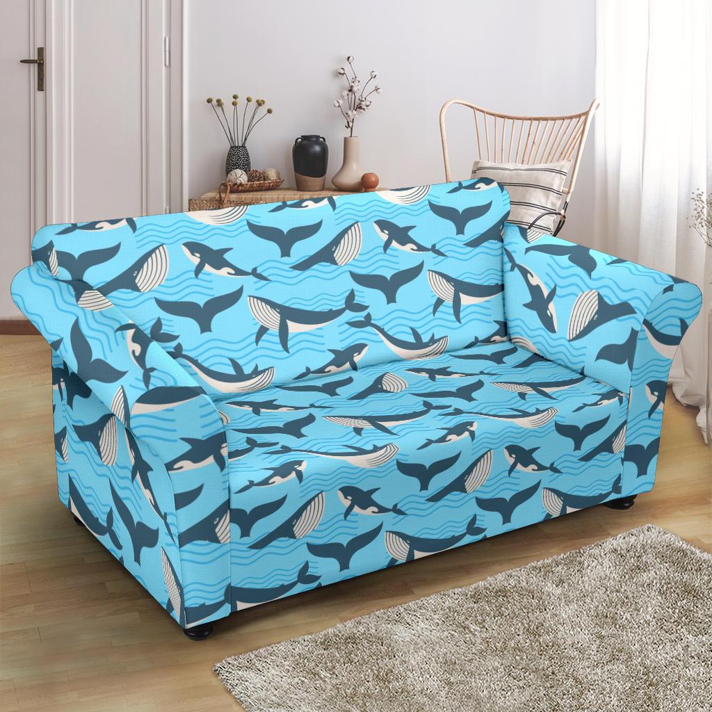 Whale Pattern Design Themed Print Loveseat Slipcover-JTAMIGO.COM