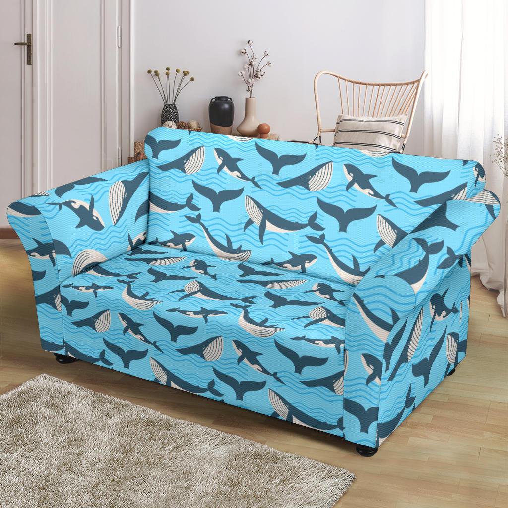 Whale Pattern Design Themed Print Loveseat Slipcover-JTAMIGO.COM