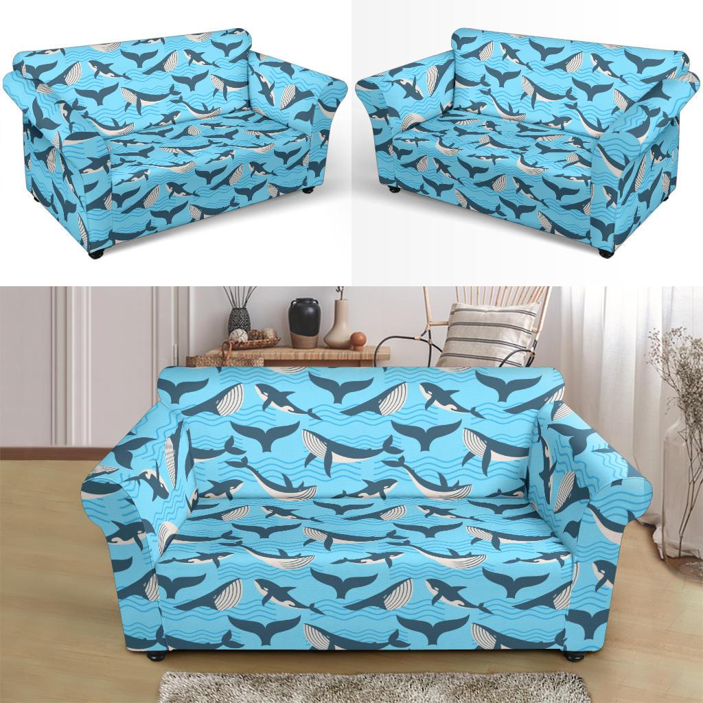 Whale Pattern Design Themed Print Loveseat Slipcover-JTAMIGO.COM