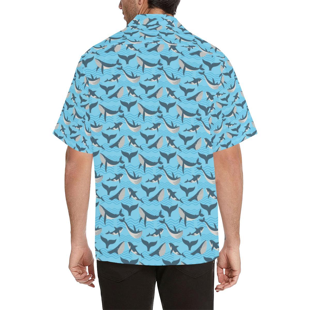 Whale Pattern Design Themed Print Men Aloha Hawaiian Shirt