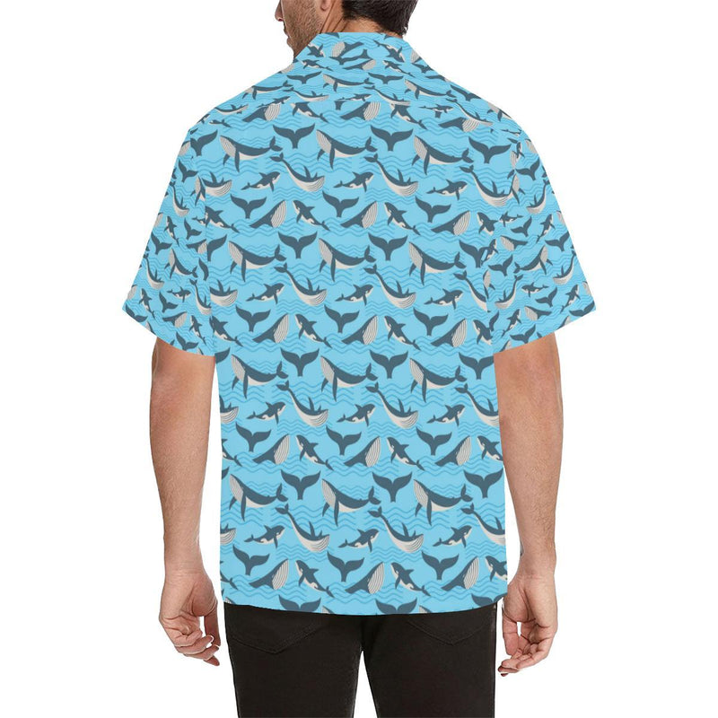 Whale Pattern Design Themed Print Men Aloha Hawaiian Shirt