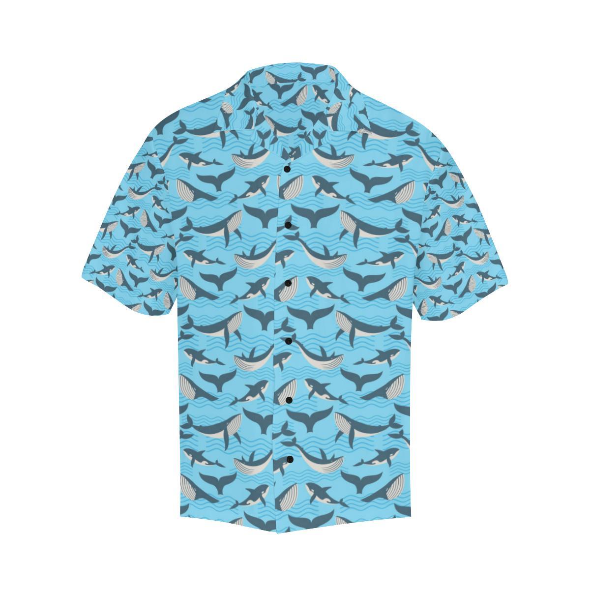 Whale Pattern Design Themed Print Men Aloha Hawaiian Shirt