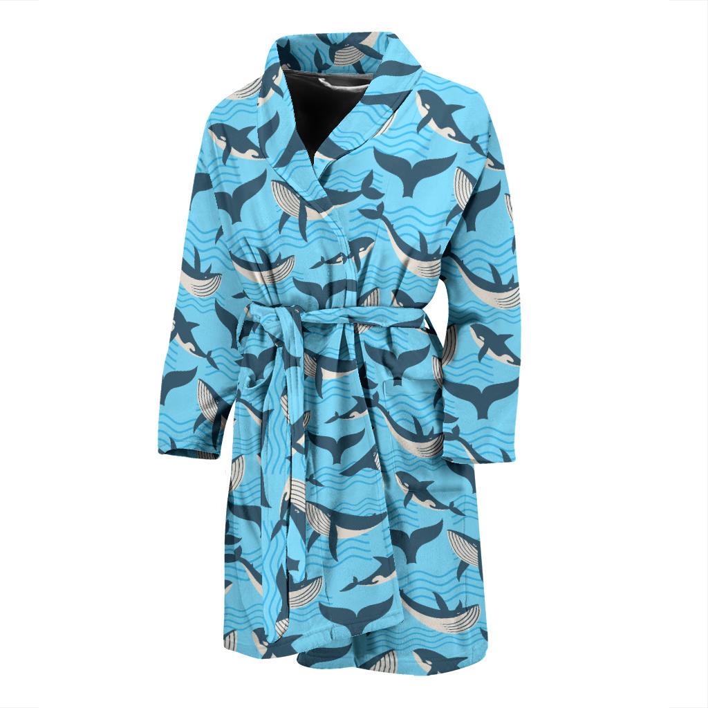 Whale Pattern Design Themed Print Men Bath Robe-JTAMIGO.COM