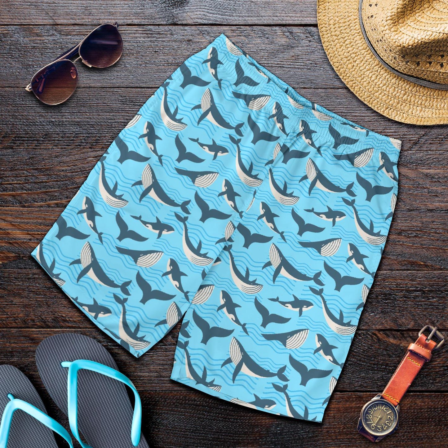 Whale Pattern Design Themed Print Mens Shorts-JTAMIGO.COM