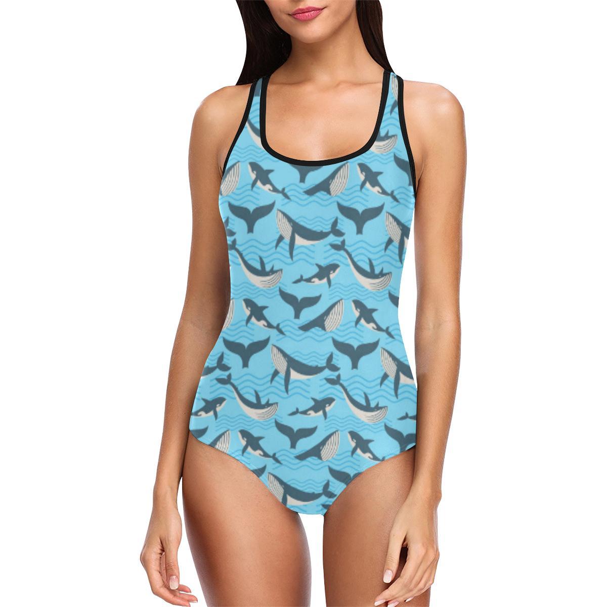 Whale Pattern Design Themed Print One Piece Swimsuit-JTAMIGO.COM