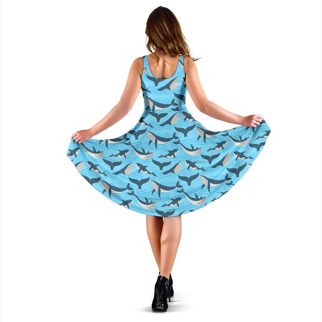 Whale Pattern Design Themed Print Sleeveless Dress