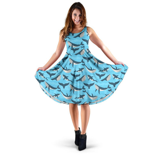 Whale Pattern Design Themed Print Sleeveless Dress
