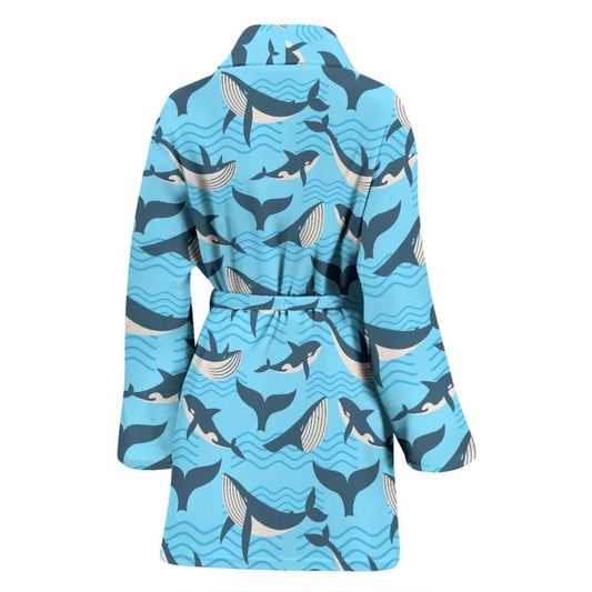 Whale Pattern Design Themed Print Women Bath Robe-JTAMIGO.COM
