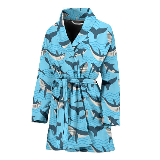 Whale Pattern Design Themed Print Women Bath Robe-JTAMIGO.COM