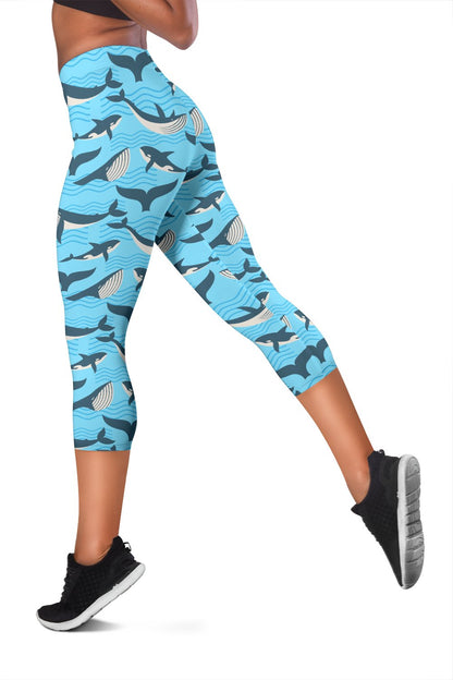 Whale Pattern Design Themed Print Women Capris