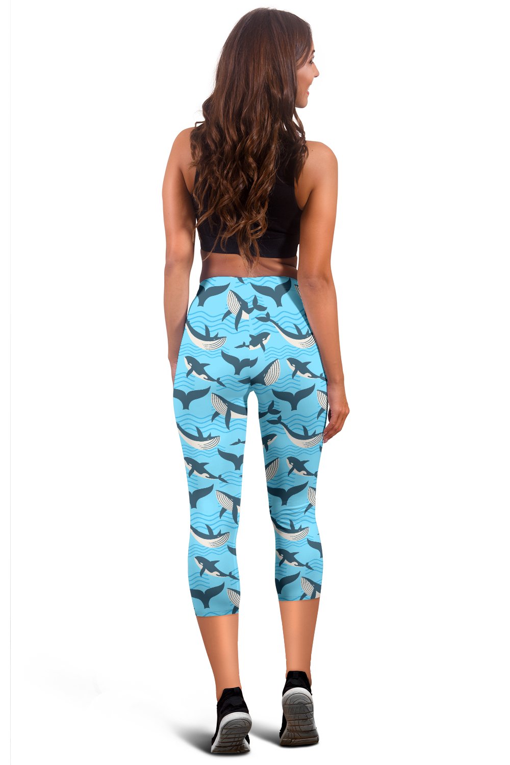Whale Pattern Design Themed Print Women Capris