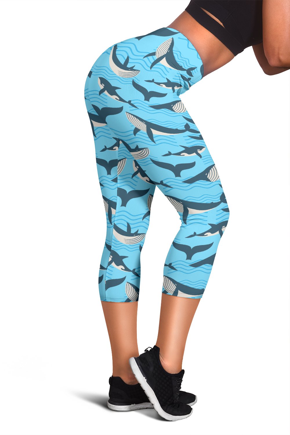 Whale Pattern Design Themed Print Women Capris