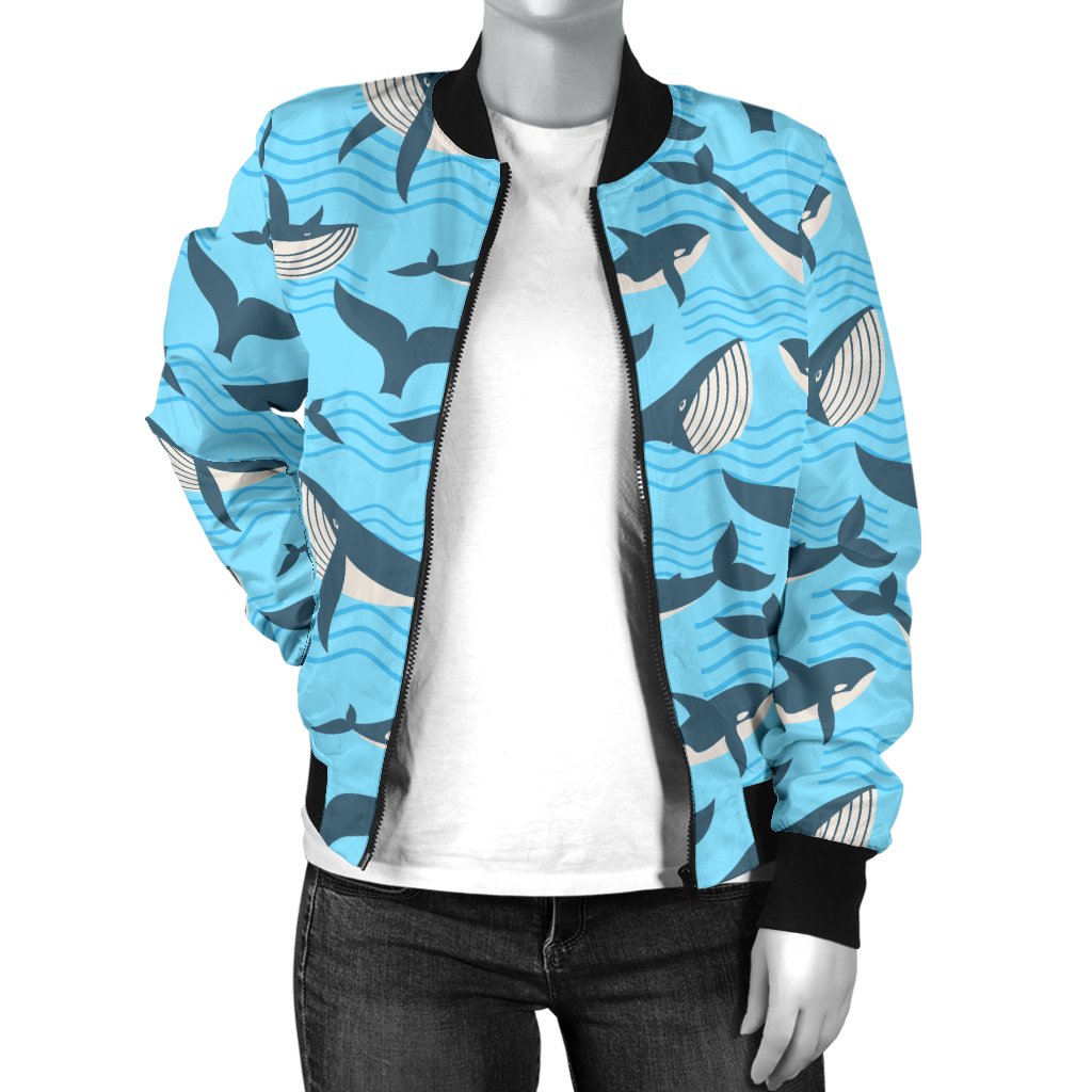 Whale Pattern Design Themed Print Women Casual Bomber Jacket