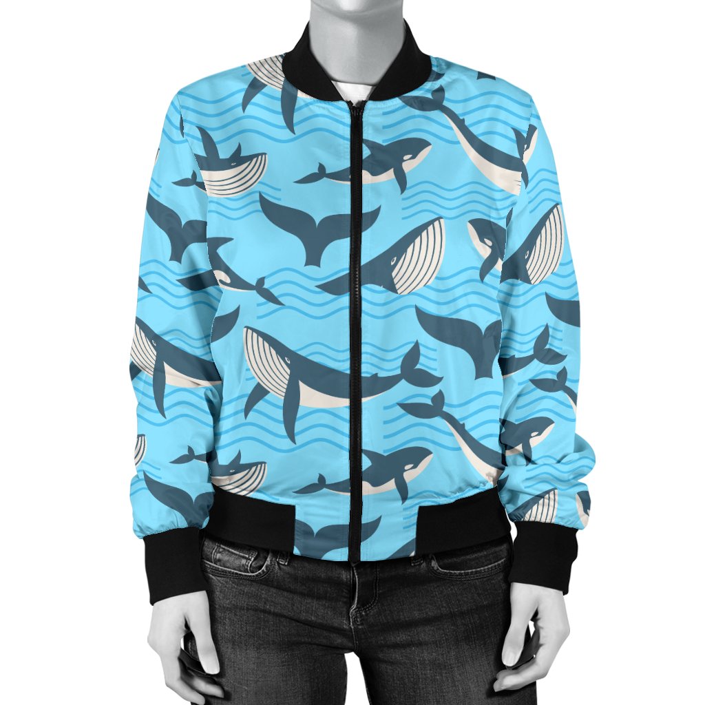 Whale Pattern Design Themed Print Women Casual Bomber Jacket