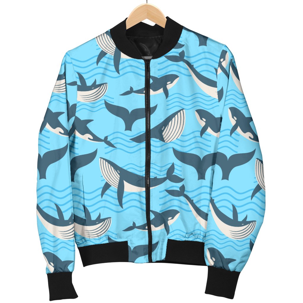 Whale Pattern Design Themed Print Women Casual Bomber Jacket