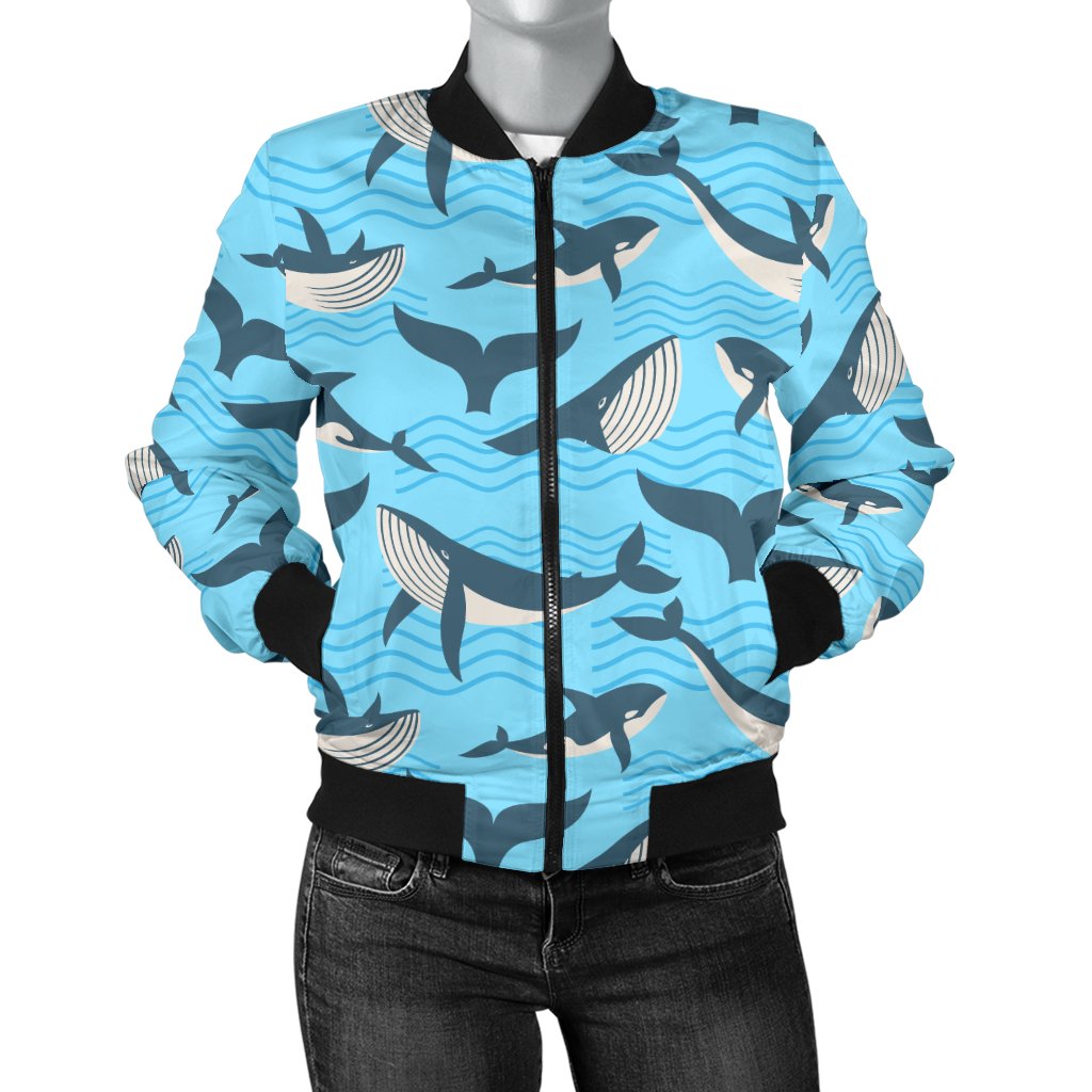 Whale Pattern Design Themed Print Women Casual Bomber Jacket
