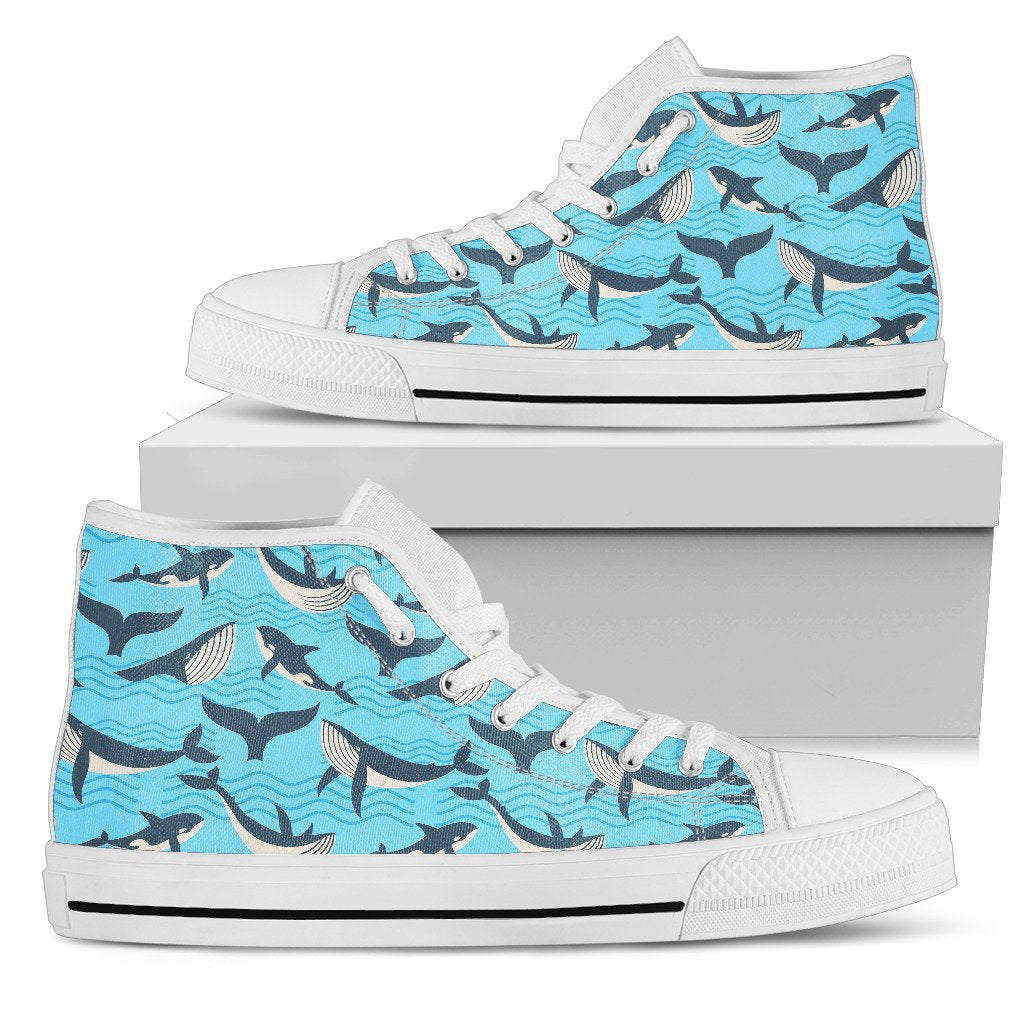 Whale Pattern Design Themed Print Women High Top Shoes