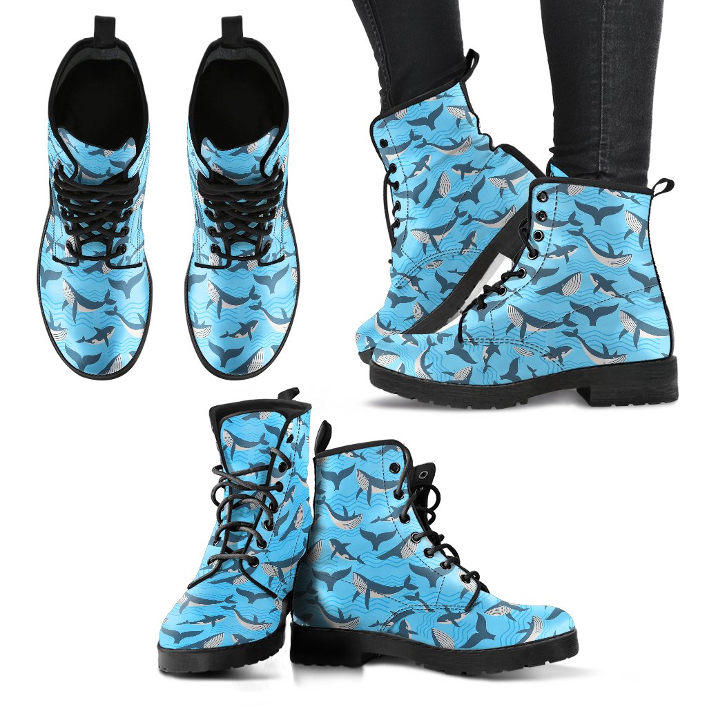 Whale Pattern Design Themed Print Women Leather Boots-JTAMIGO.COM