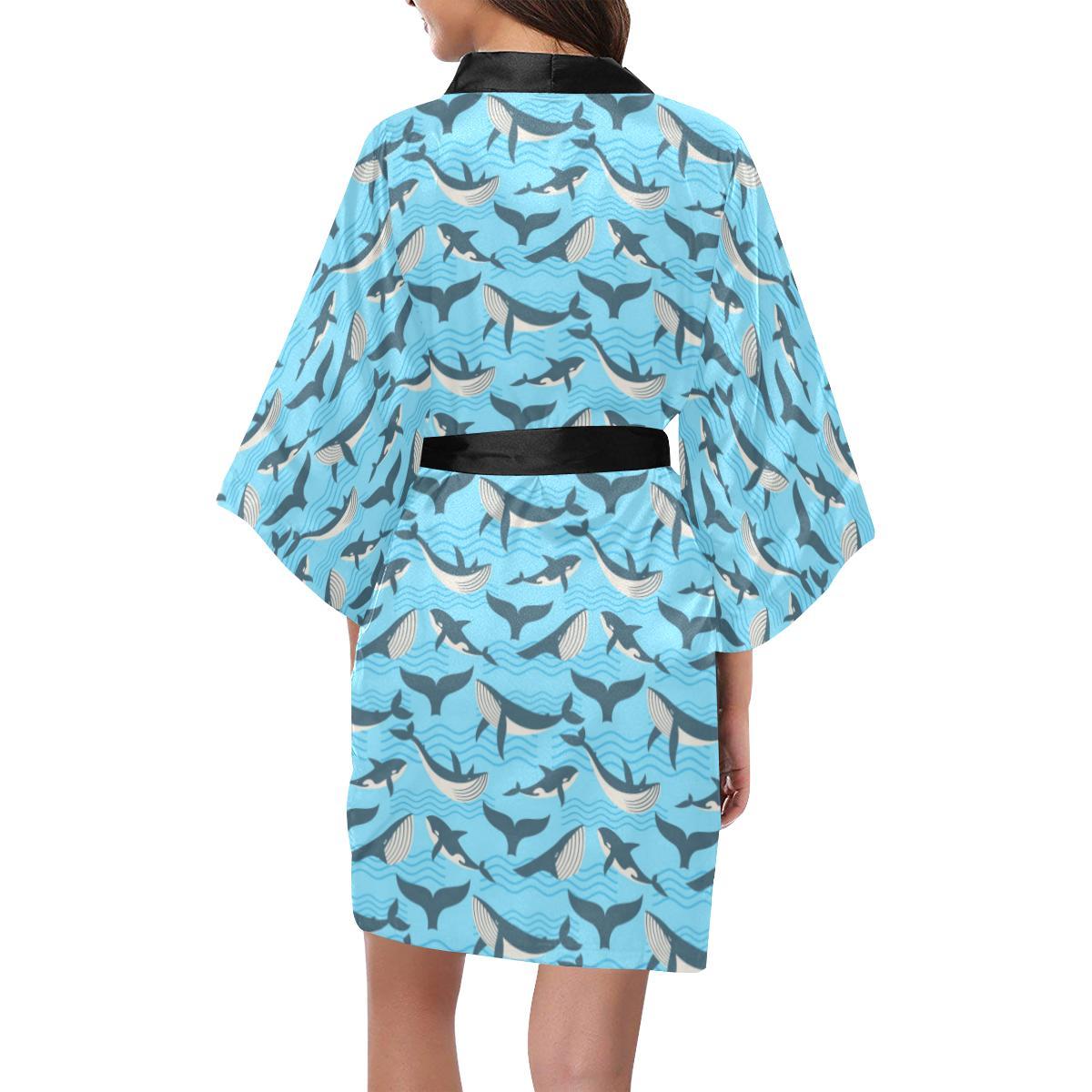 Whale Pattern Design Themed Print Women Short Kimono Robe