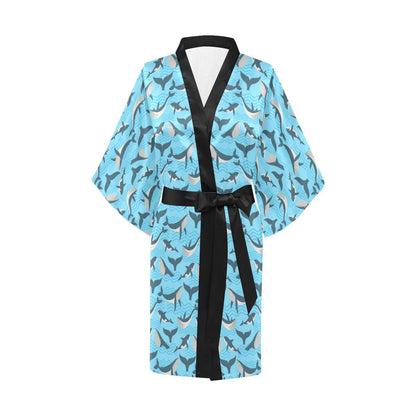 Whale Pattern Design Themed Print Women Short Kimono Robe