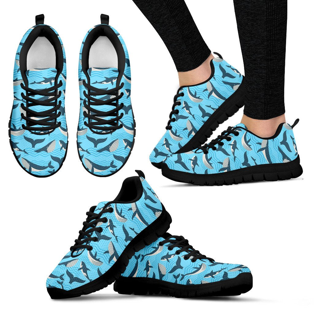 Whale Pattern Design Themed Print Women Sneakers Shoes