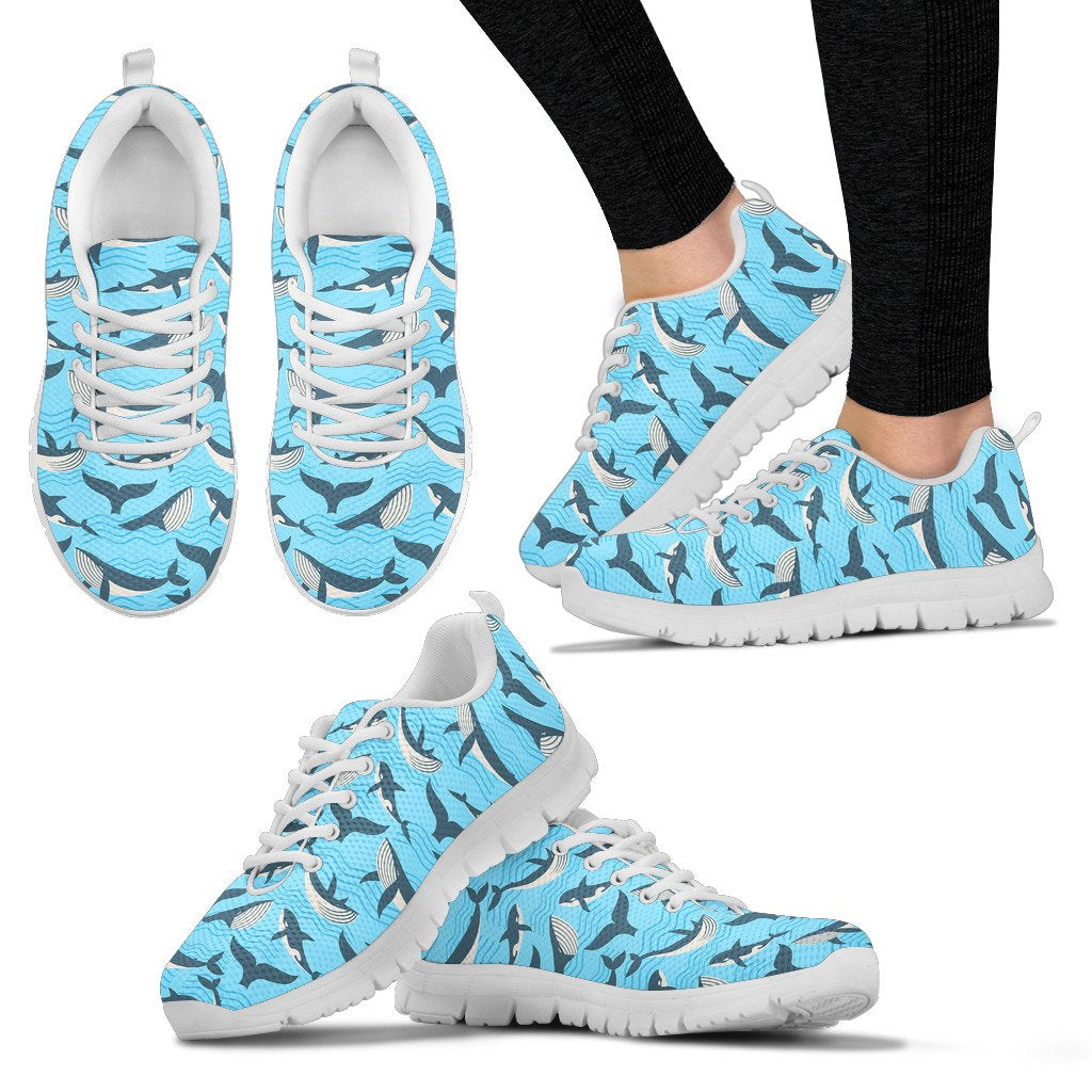 Whale Pattern Design Themed Print Women Sneakers Shoes