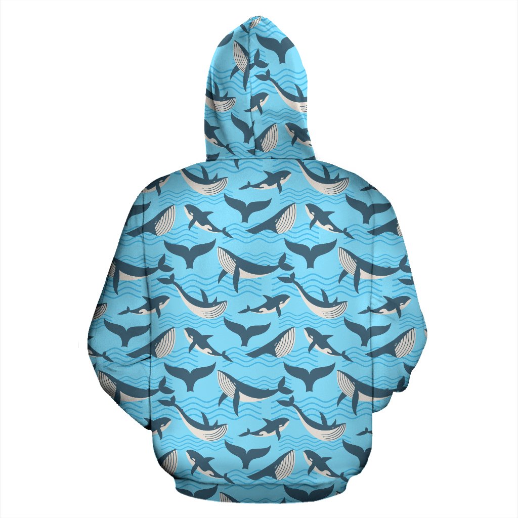 Whale Pattern Design Themed Print Zip Up Hoodie
