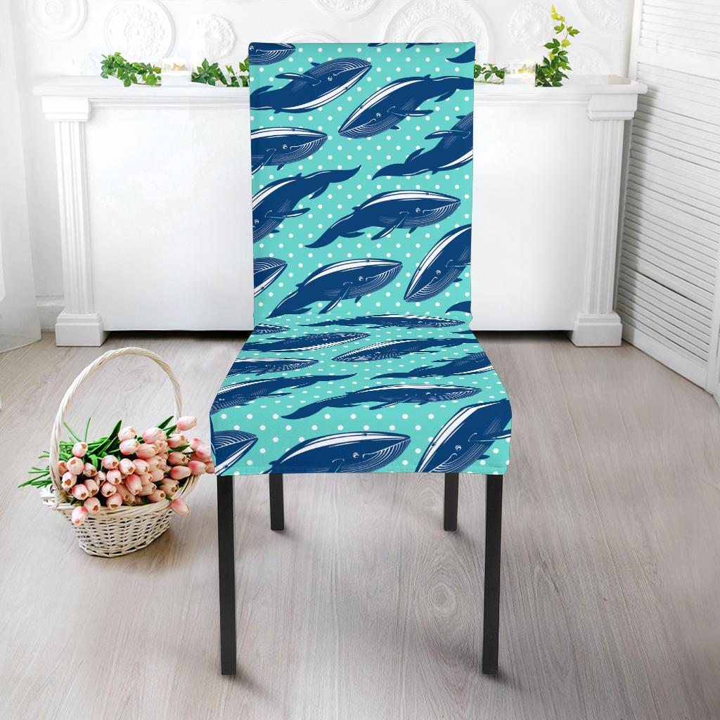 Whale Polka Dot Design Themed Print Dining Chair Slipcover-JTAMIGO.COM