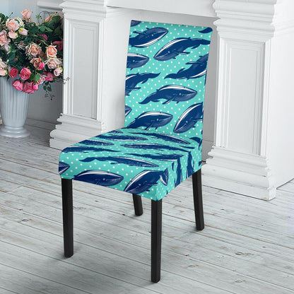 Whale Polka Dot Design Themed Print Dining Chair Slipcover-JTAMIGO.COM