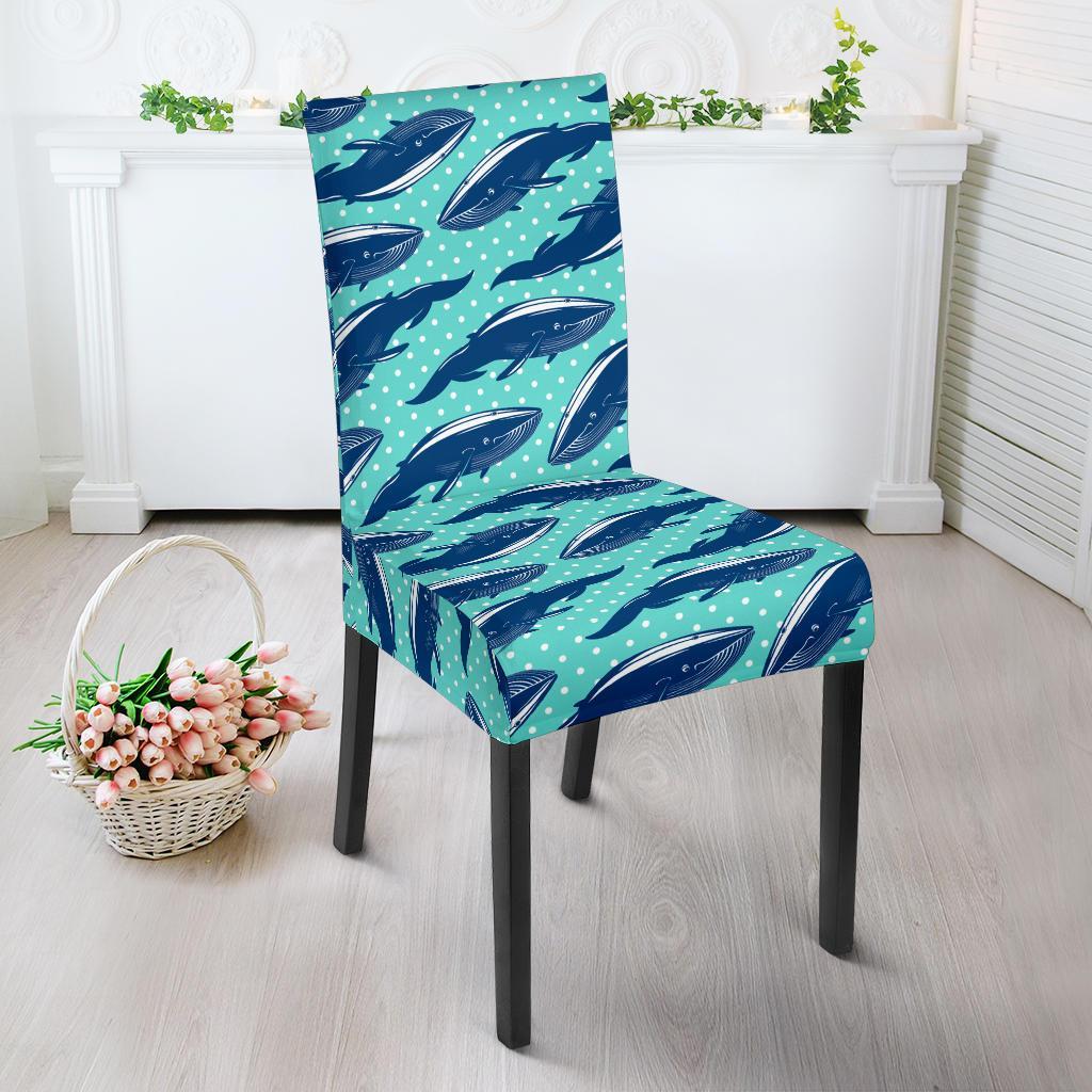 Whale Polka Dot Design Themed Print Dining Chair Slipcover-JTAMIGO.COM