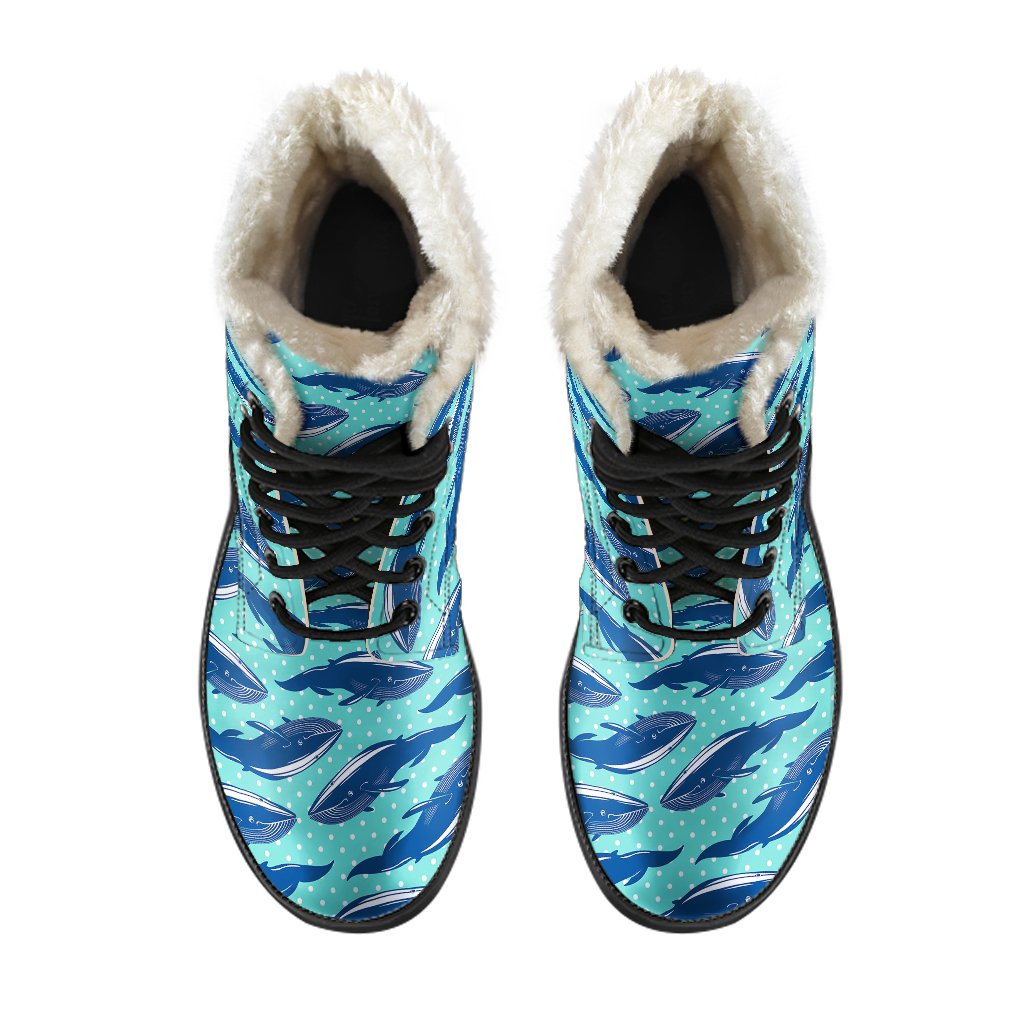 Whale Polka Dot Design Themed Print Faux Fur Leather Boots-JTAMIGO.COM