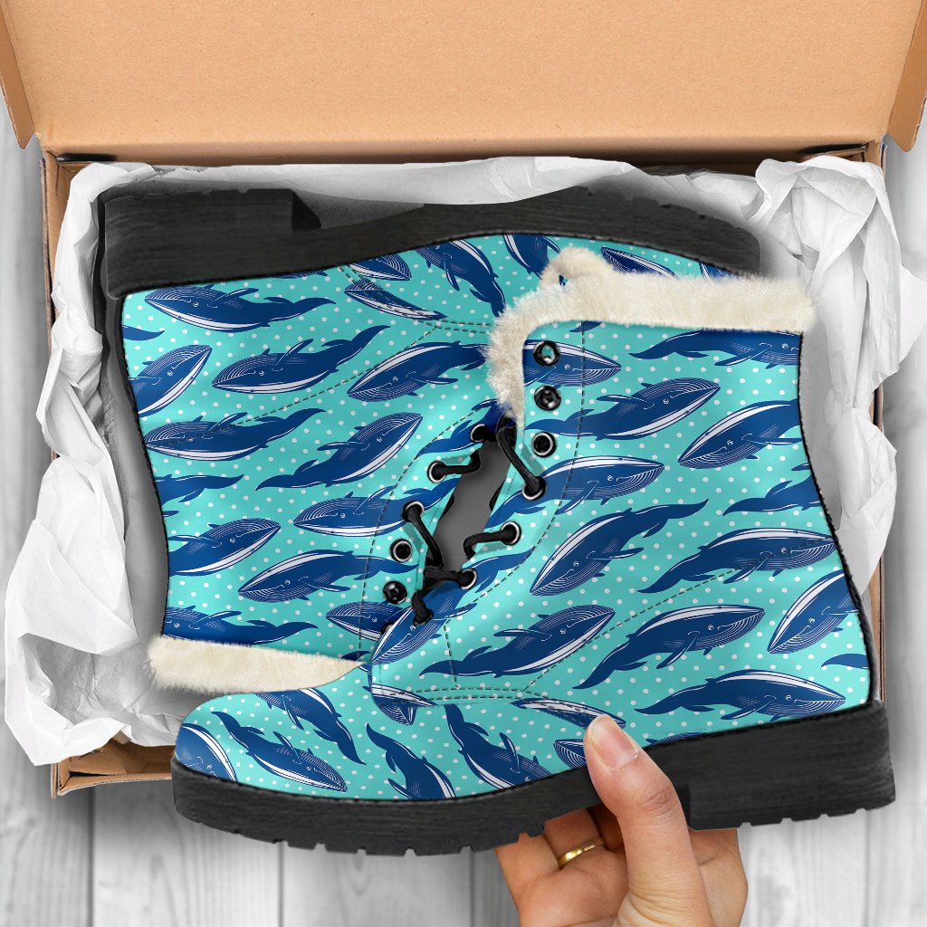 Whale Polka Dot Design Themed Print Faux Fur Leather Boots-JTAMIGO.COM