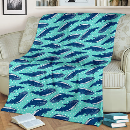 Whale Polka Dot Design Themed Print Fleece Blanket