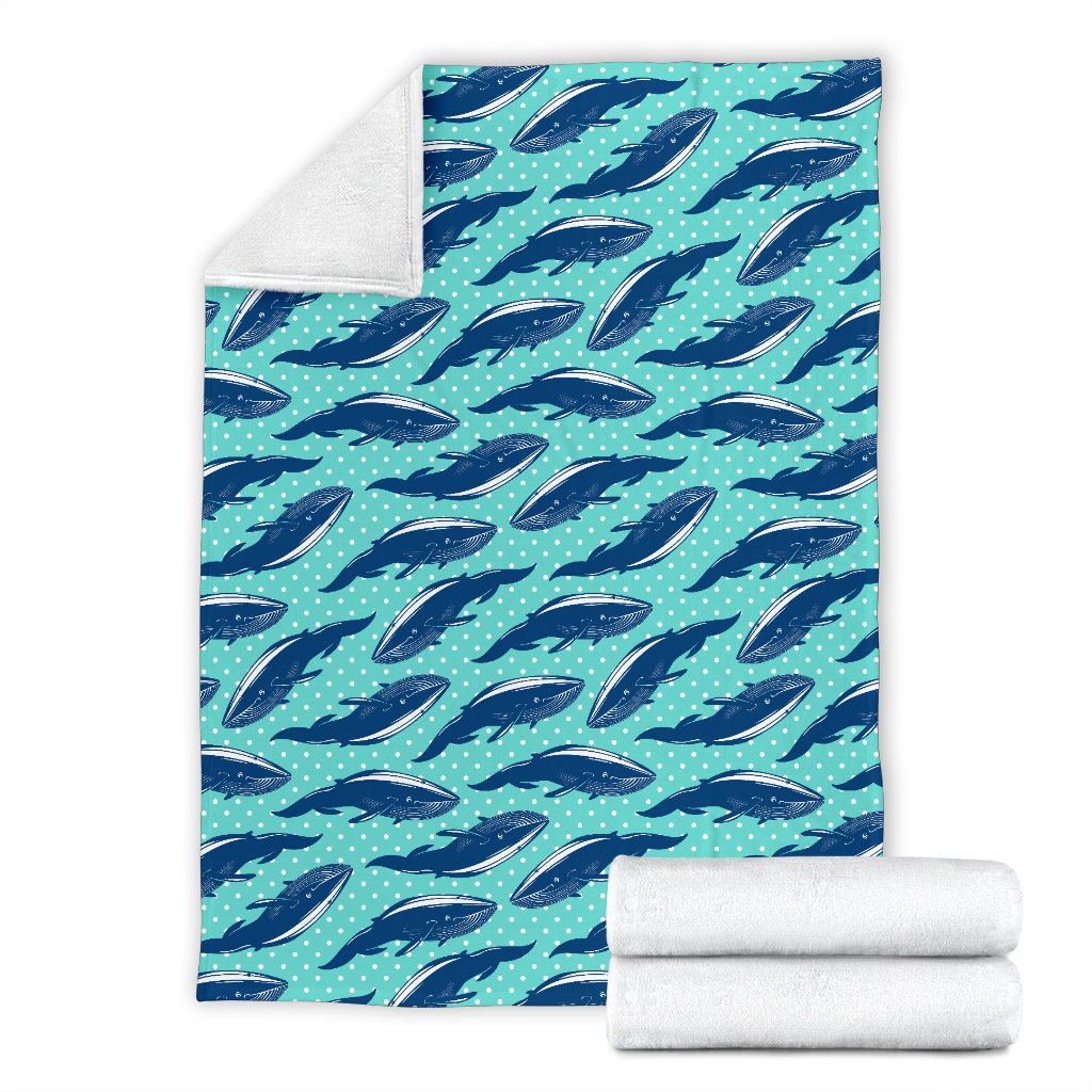 Whale Polka Dot Design Themed Print Fleece Blanket