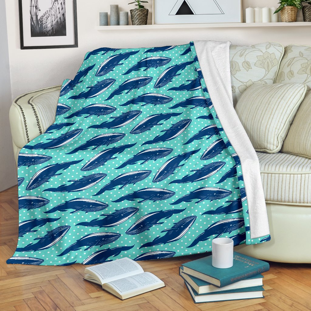 Whale Polka Dot Design Themed Print Fleece Blanket