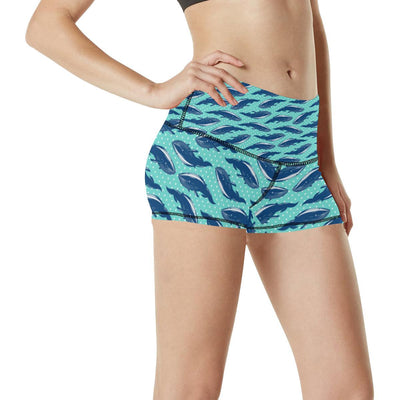 Whale Polka Dot Design Themed Print High Waisted Spandex Shorts-JTAMIGO.COM