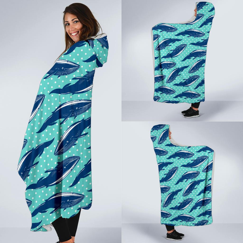 Whale Polka Dot Design Themed Print Hooded Blanket-JTAMIGO.COM