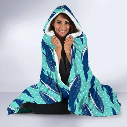 Whale Polka Dot Design Themed Print Hooded Blanket-JTAMIGO.COM