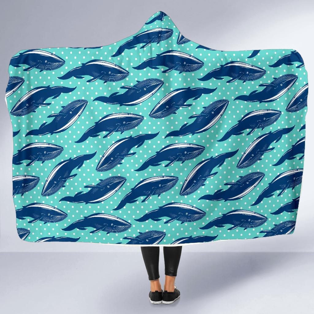 Whale Polka Dot Design Themed Print Hooded Blanket-JTAMIGO.COM