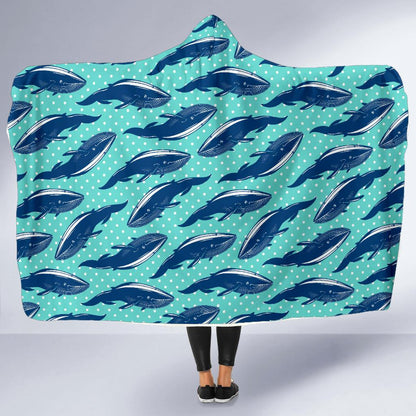 Whale Polka Dot Design Themed Print Hooded Blanket-JTAMIGO.COM