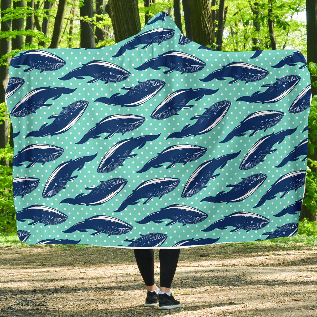 Whale Polka Dot Design Themed Print Hooded Blanket-JTAMIGO.COM