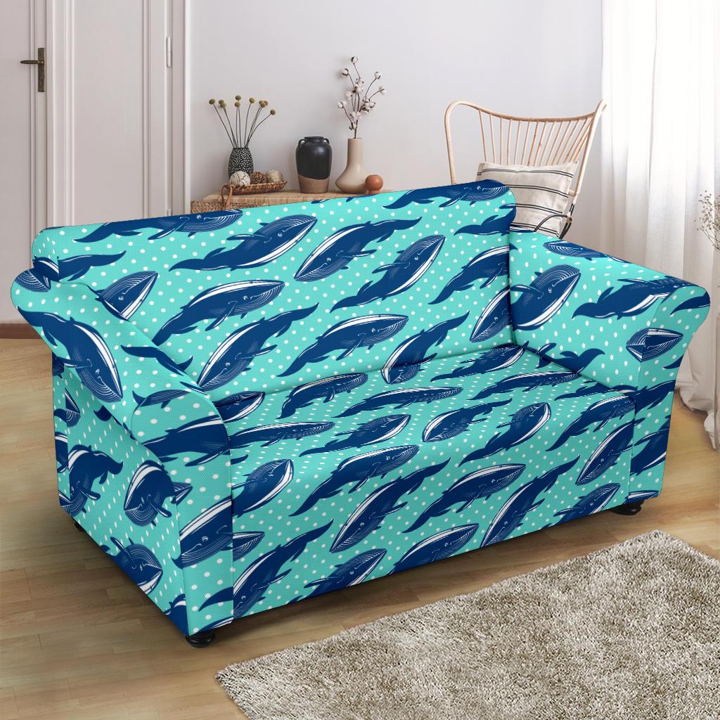 Whale Polka Dot Design Themed Print Loveseat Slipcover-JTAMIGO.COM