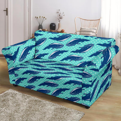 Whale Polka Dot Design Themed Print Loveseat Slipcover-JTAMIGO.COM