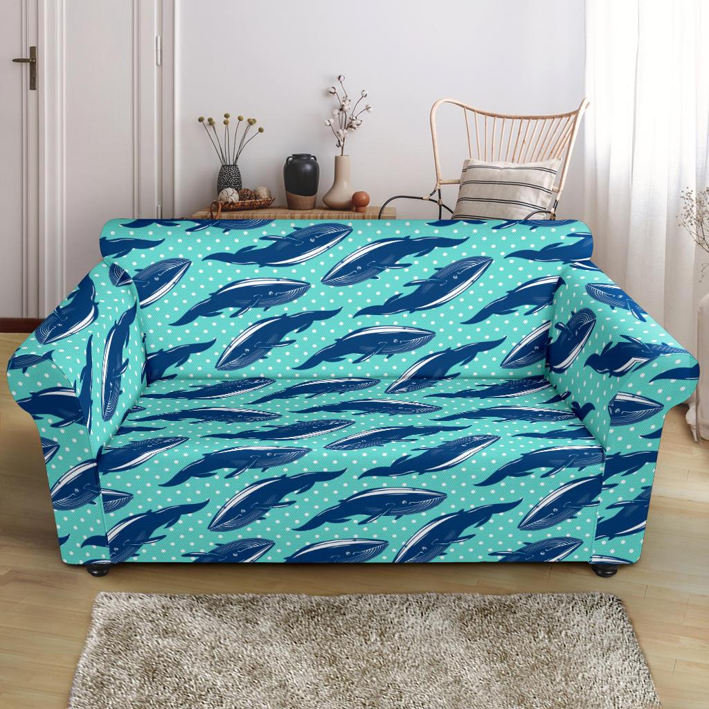 Whale Polka Dot Design Themed Print Loveseat Slipcover-JTAMIGO.COM