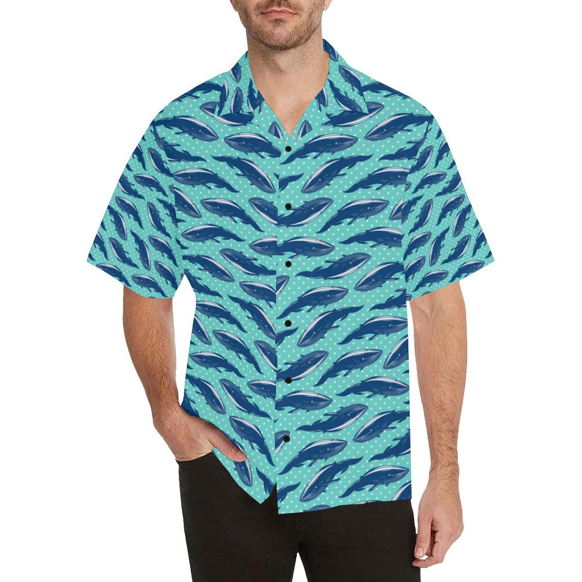 Whale Polka Dot Design Themed Print Men Aloha Hawaiian Shirt