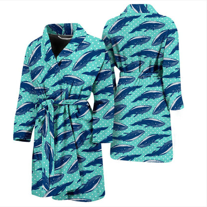 Whale Polka Dot Design Themed Print Men Bath Robe-JTAMIGO.COM
