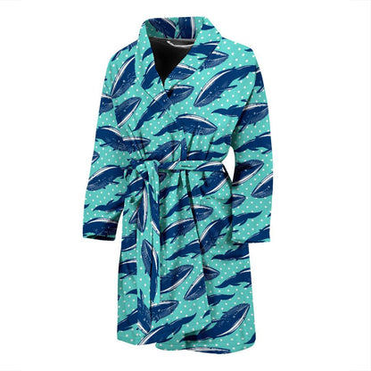 Whale Polka Dot Design Themed Print Men Bath Robe-JTAMIGO.COM