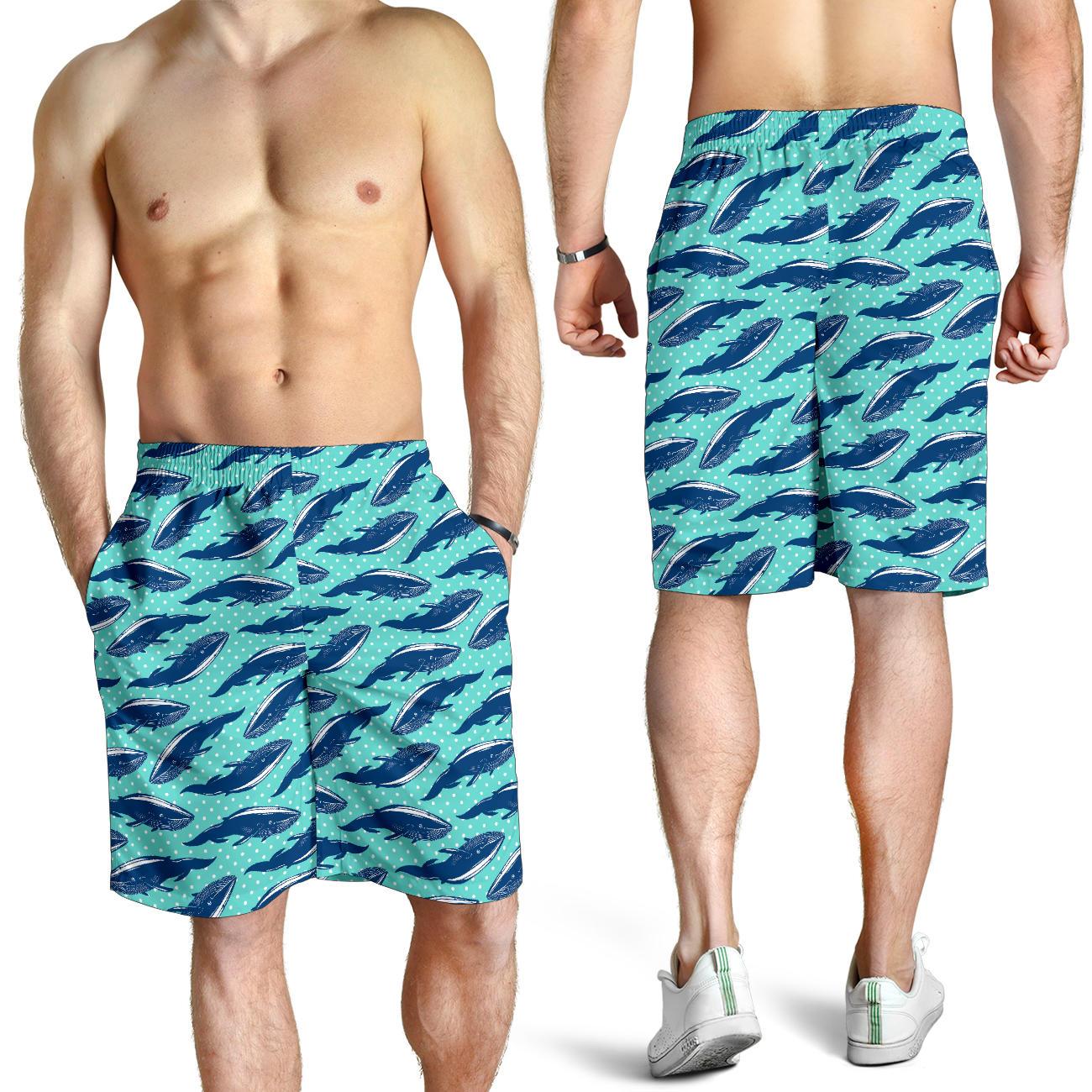 Whale Polka Dot Design Themed Print Mens Shorts-JTAMIGO.COM
