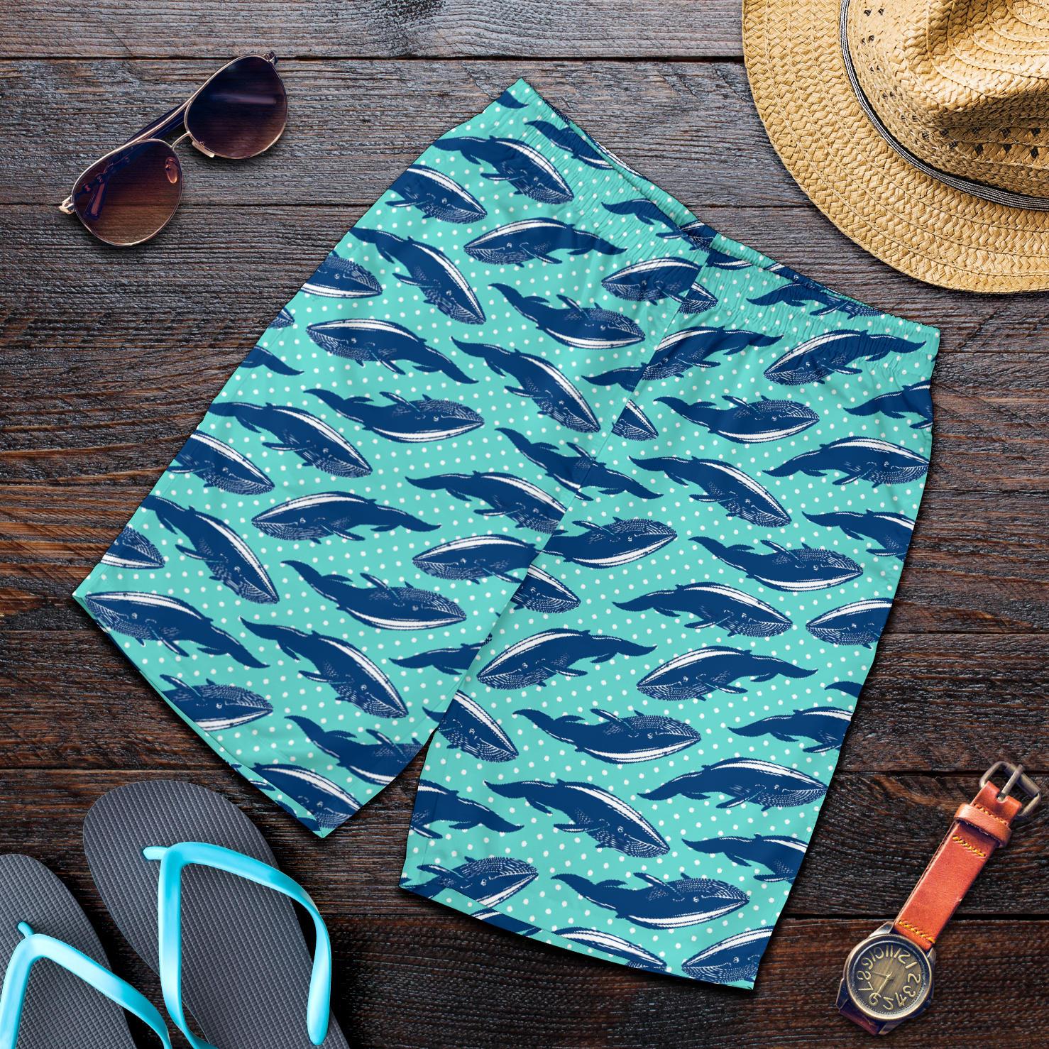 Whale Polka Dot Design Themed Print Mens Shorts-JTAMIGO.COM